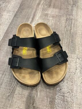 Black Two-Strap Buckle Sandals